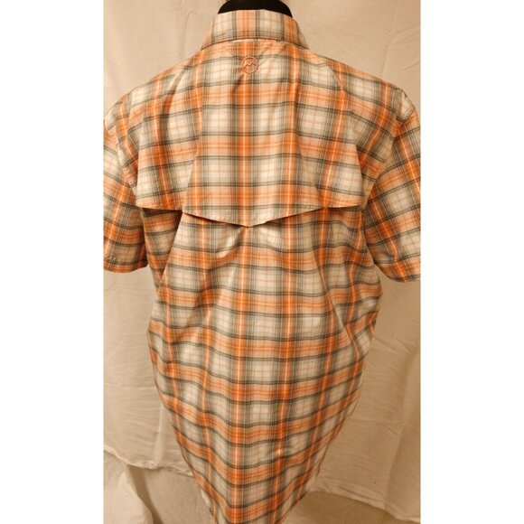 Magellan Fish Gear Mag Wick Mens Large Plaid Orange Metal Snap Vented Hike Shirt - Picture 7 of 12